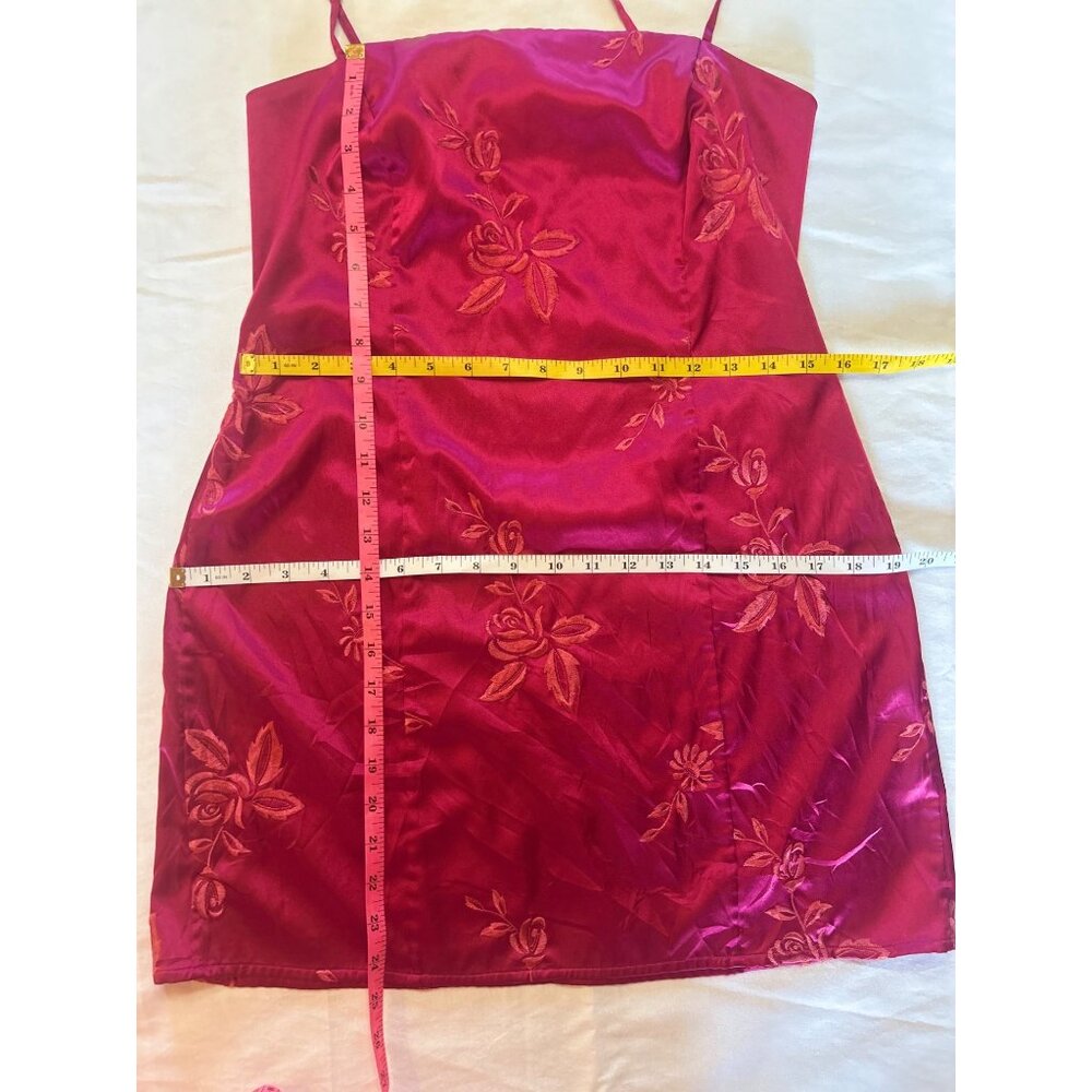 Victorias Secret Y2K Sz L Satin Slip Dress Fuscia Pink w Orange Floral Pattern - Picture 5 of 11